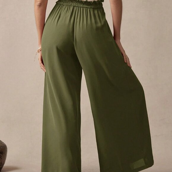 Maternity Army Green Casual Women's Bow detailed Wide Leg Loose Pants - Picture 2 of 7